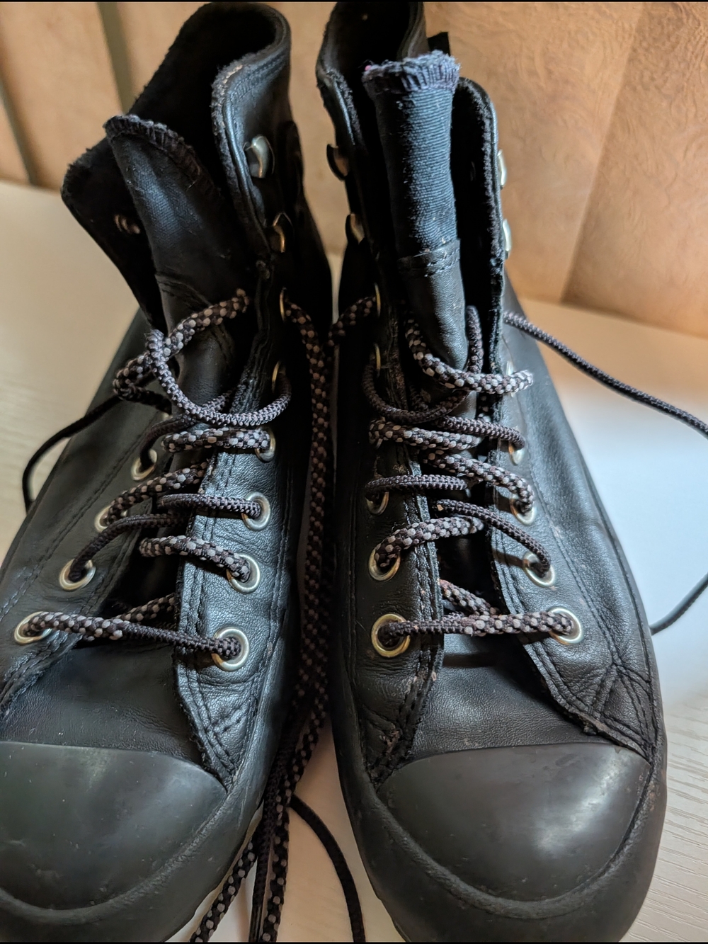 Converse Black High-Top Lace-Up Sneakers with Patterned Laces